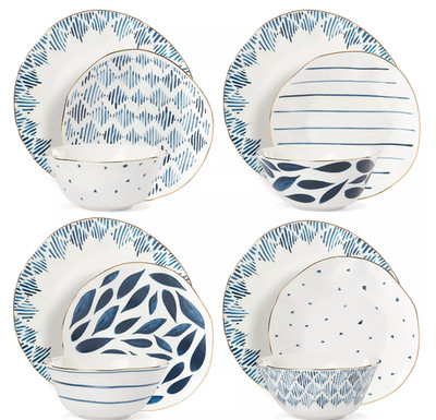 New Lenox Blue Bay 12 Pc. Dinnerware Set, Service for 4 - Porcelain Heavy