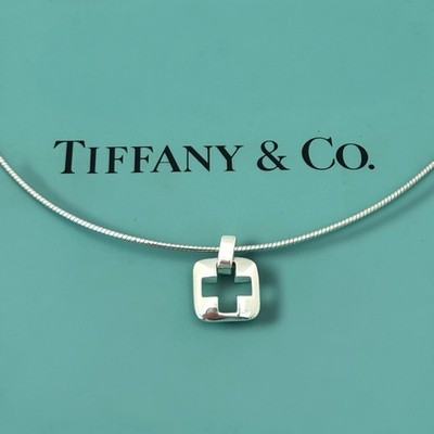 Tiffany & Co Vintage Stencil Cross Pendant and Wire Chain   Sterling Silver