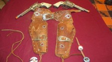 1950s GENE AUTRY 44 CALIBER P I S T O L S TWIN CAP G U N HOLSTER SET RARE 