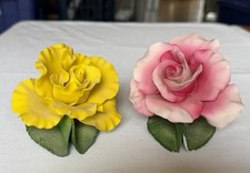 2 Capodimonte Italy Porcelain Roses - Pink And Yellow See Description