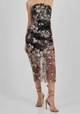 Sam Edelman Women Black Sequined Floral Strapless Mini Dress Sz 4