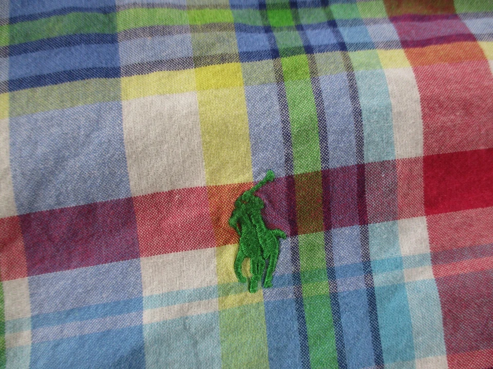 Camisa Ralph Lauren masculina grande 14-16 multicolorida Madras xadrez manga curta algodão - Imagem 4 de 4