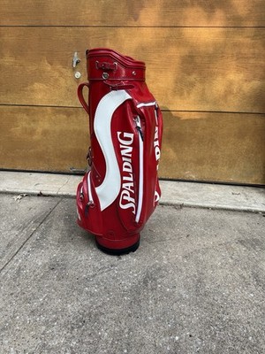 Vintage Spalding Golf Red And White Leather  Pro Shop Display Staff Bag