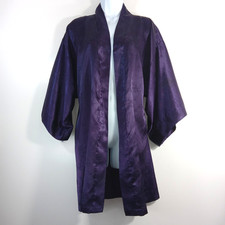 Vtg Silky 70's Robe Periwinkle Loungewear Union Made Purple Med Floral Sensual