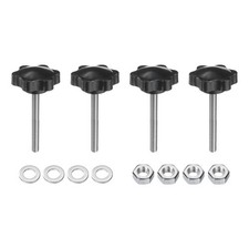 Uxcell 4pcs Star Clamping Knobs With Nuts Washers M6 X 55mm X 55mm Black