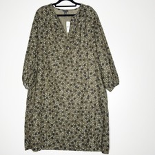 New Ann Taylor Floral Linen Blend Pocket Shift Dress Puff Sleeve Women's Size XL