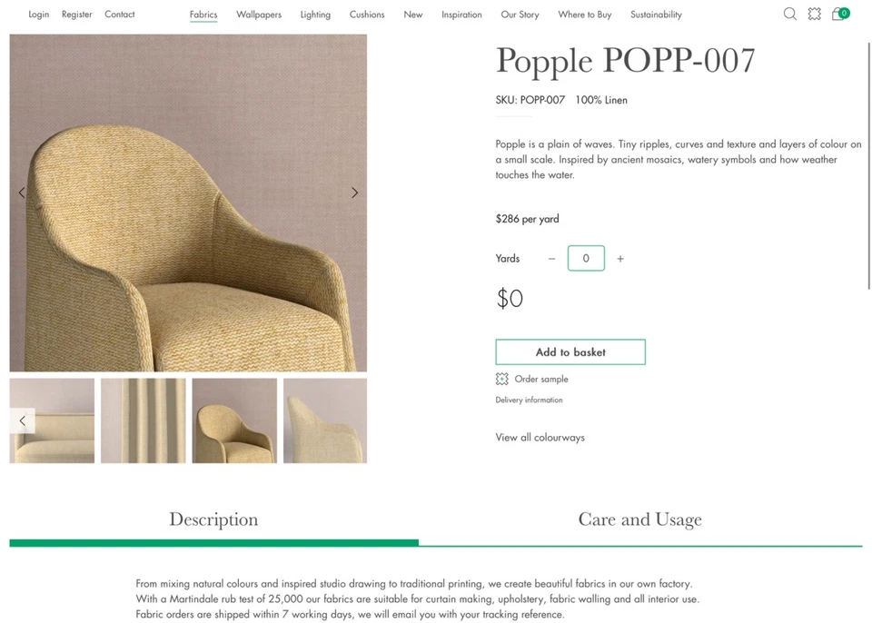 FERMOIE UK POPP-007 Popple Heavy 100% Linen Artisanal Fabric $361* Retail BTY - Image 3 of 4