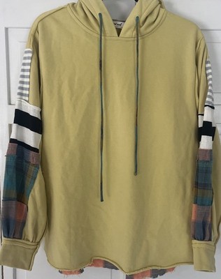 Three Bird Nest Waylynn Hoodie Pullover Size Small Yellow Mixed Media Print