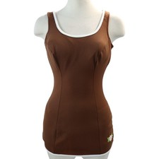 Retro Brown Bathing Suit Boy Short with White Trim Circa 1950s / 1960s