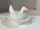 Vintage Indiana Glass Hen on Nest White Milk Covered Chicken Candy Dish 7”