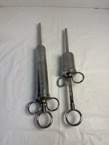 Vintage Veterinary Metal Drench Syringes Equine Oral Dose Horse Vet Tool Lot