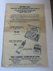 LIONEL How To Lubricate Locomotive Parts Instruction Sheet O Gauge 1951