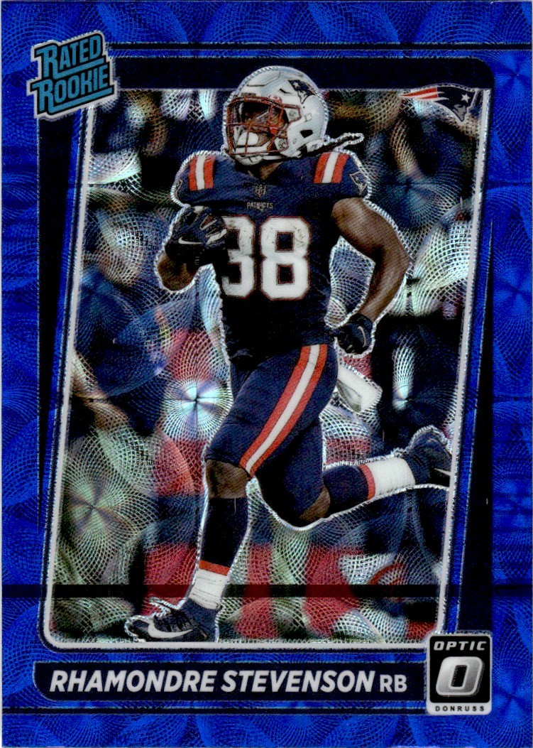 2021 Donruss Optic Blue Scope Rhamondre Stevenson RC New England Patriots #237