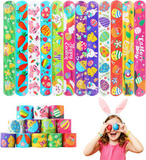 48Pcs Easter Slap Bracelets,Egg Bunny Chick Snap Bracelet Wristband for Easter E