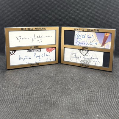 1/1 - Detroit Red Wings GORDIE HOWE LINDSAY ULLMAN PRYSTAI Quad Auto Booklet JSA