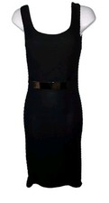 Little USA Fitted Gold Waist Buckle Dress Womans Size S Black Sleeveless