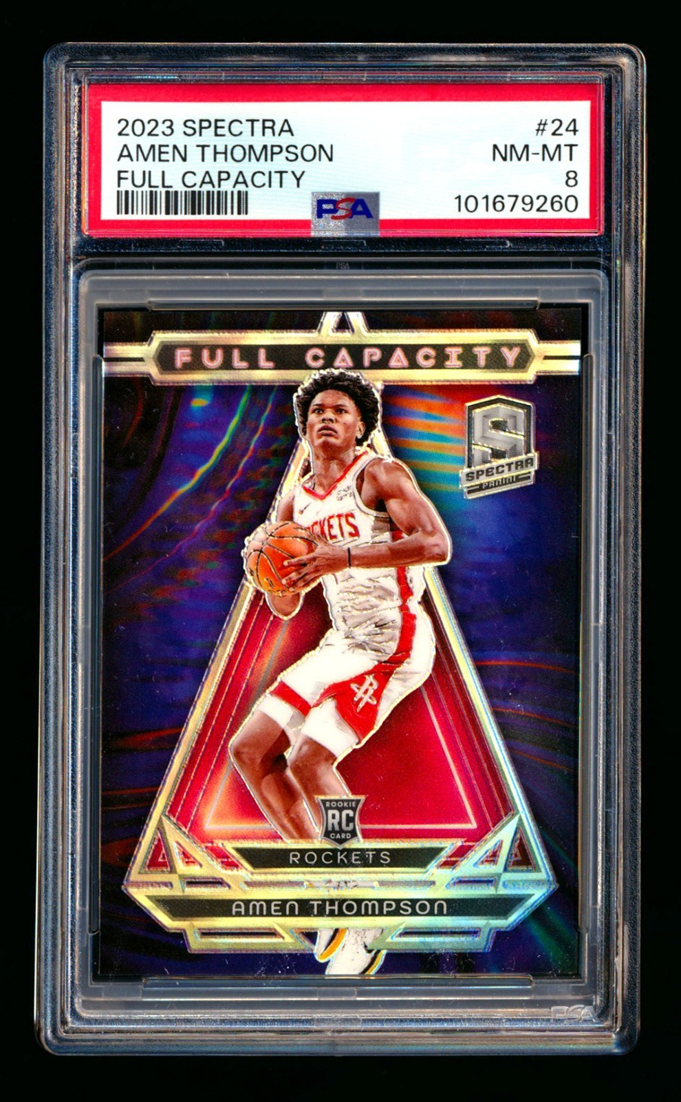 2023-24 PANINI SPECTRA AMEN THOMPSON RC FULL CAPACITY ROCKETS ROOKIE SP PSA 8!