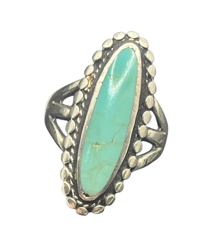 Navajo Native American sterling silver turquoise elongated ring size 6 vintage