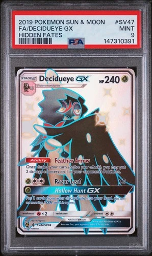 2019 POKEMON SUN & MOON HIDDEN FATES #SV47 FULL ART/DECIDUEYE GX PSA 9