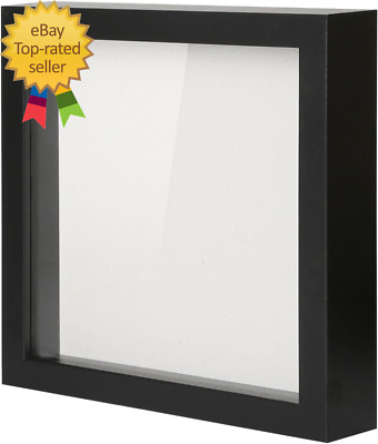 8X8 Shadow Box Picture Frame with Linen Board - Deep Wood & Glass Display