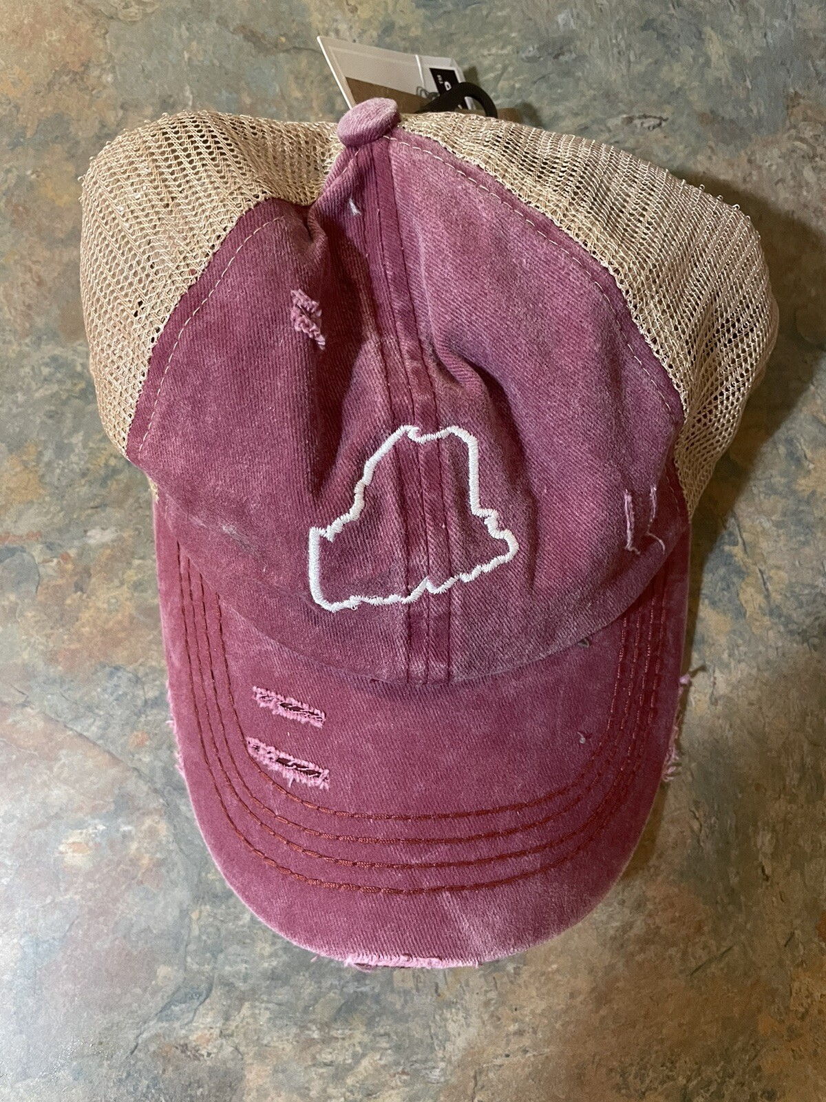 Cappello da camionista donna MAINE rete criss cross pony coda berretto da baseball NUOVO DI ZECCA