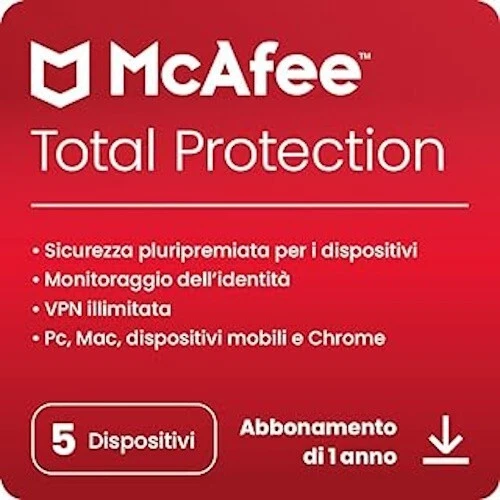 McAfee Total Protection 5 PC 1 ANNO + VPN - WIN, MAC, Android, iOS - 2026