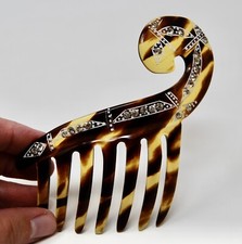 VIntage Faux Tortoiseshell Celluloid Rhinestone Hair Comb Mantilla Scroll Carved