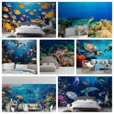 3D Seabed Turtle Coral Self-adhesive Wallpaper Removable Wallpaper Wall Mural