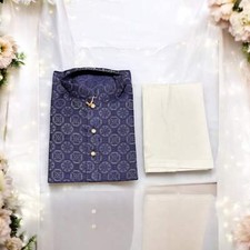 Traditional Boys Navy Blue Printed Kurta Pajama - 6441