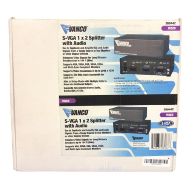 Vanco 280442, S-VGA 1 x 2 Splitter with Audio - New Rep Sample
