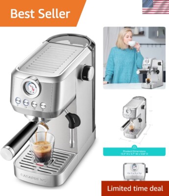 Stainless Steel Gense Espresso Maker - 20 Bar with Steam Frother & 43.9oz Tank