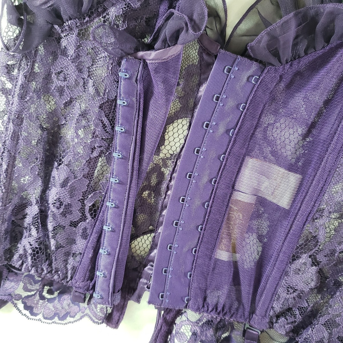 Victoria's Secret 34B Bustier Garter Corset Purple Sheer Floral