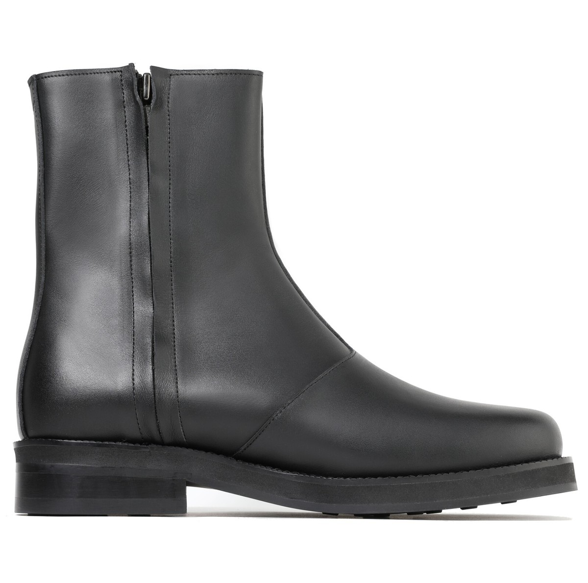Firenze Atelier Men's Black Leather Square Toe Zipper Ankle Boots