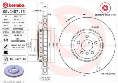 Bremsscheibe vorne links Brembo 09C40713 für BMW