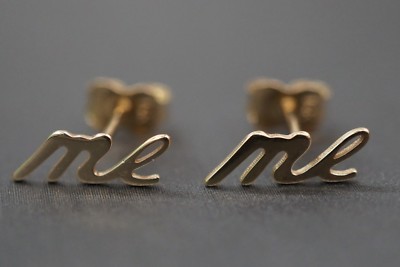 14K Solid Yellow Gold Script '' Me '' Women's Lady's Children's Stud Earrings.