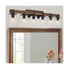 DUJAHMLAND 6-Light Wood Vanity Light,40.5 inch Farmhouse Bathroom Metal Wall ...