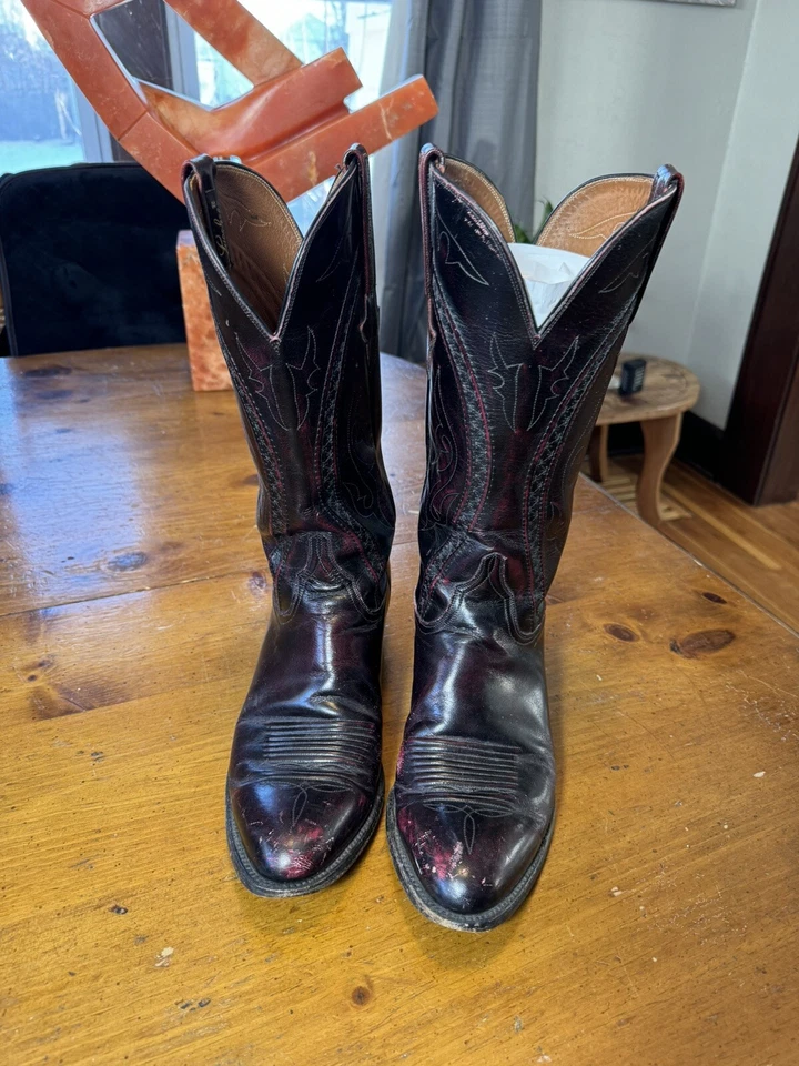 Vintage Lucchese Boots Distressed Black Cherry Men's Size 11 B French Toe USA - Image 4 of 4