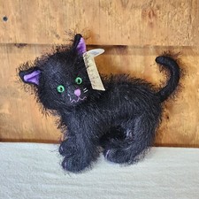 VTG Russ Scratches 10" Black Cat Plush Toy with Green Eyes Halloween Collectible