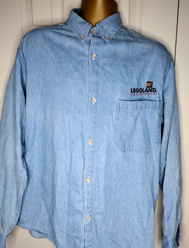 Vintage 1999 LEGOLAND Long Sleeve Button Up Shirt Faded Denim Mens Sz Lg USA - Picture 2 of 8