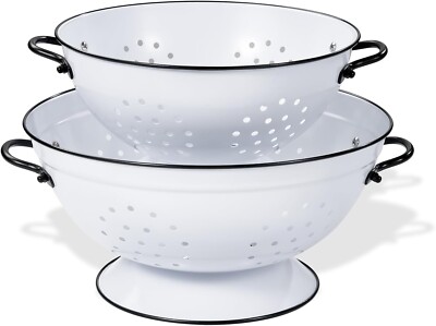 Metal Colander Set of 2, Strainer Basket with Handles (3.5 & 5 QT) - Matte White