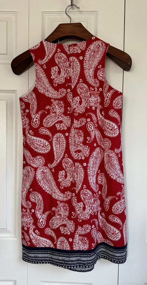 Usado en Excelente Condición Lands' End Niñas 14 Vestido Tejido "Vestido" Sin Mangas Rojo Blanco y Azul Paisley Foto 2 de 4