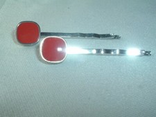 RED LUCITE METAL BOBBY PINS UP DO HAIR ACCESSORY SET OF 2