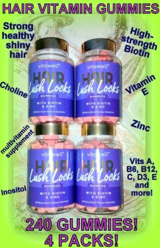 4 x Packs HAIR GUMMIES, Biotin Choline Inositol+ Lush Locks 240 gums HAIR  GROWTH 5060521687826 | eBay