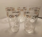 Vintage Federal Glasses 5 Drinking Glasses White Flower Cameo w/Gold Flowers