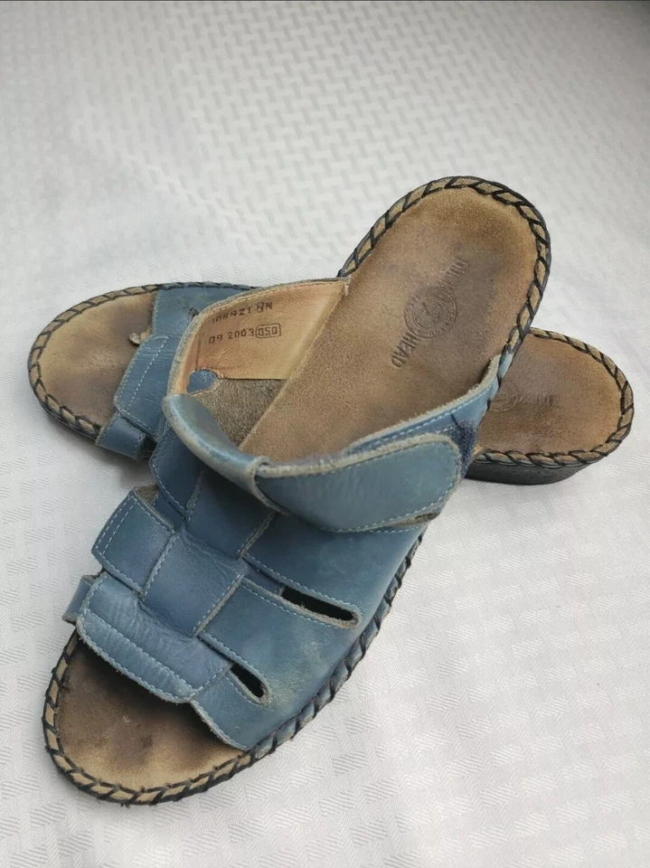 Duck Head Womens Blue Leather Wedge Slide Casual Sandals Open Toe Size 8 N - Image 3 of 4
