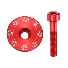 Bicycle Headset Stem Top Cap 1-1/4" OD Snowflake Pattern with M6 Bolt, Red