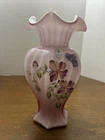 Fenton Dusty Rose Overlay Hand Painted Hexagonal Vase Vintage Rare Signed NOS