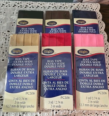 Wrights Bias Tape Extra Wide Double Fold. Lot of 6 assorted colors. New