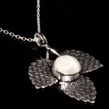 Leaf Rainbow Moonstone 925 Silver Plated Necklace 17" Independence Day Sale GW