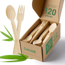 100 Natural Bamboo Disposable Cutlery Set - 120 Mix